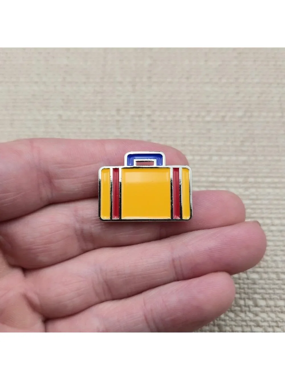 Retro Yellow Suitcase Enamel Pin | Red and Blue Travel Luggage Lapel Pin A8584